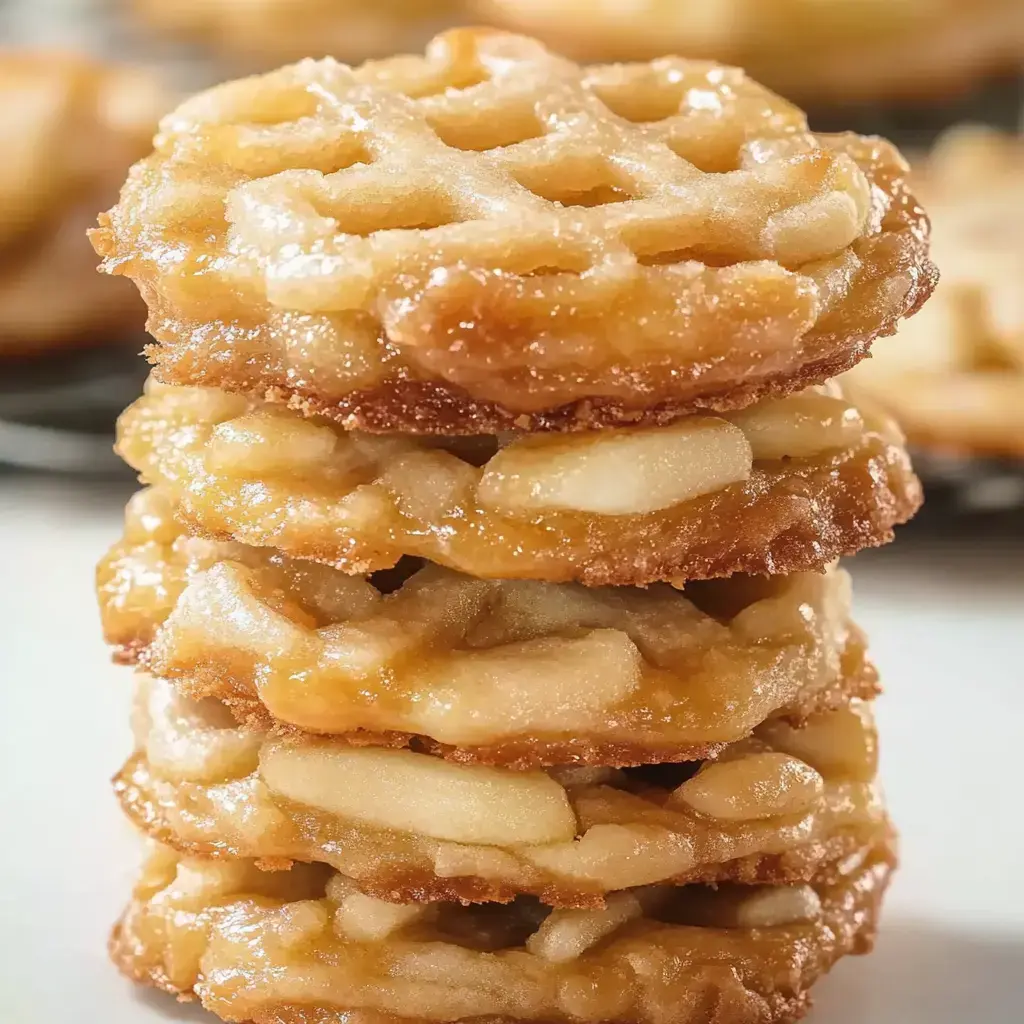 Golden brown cookies shaped like pies with visible apple pieces.
