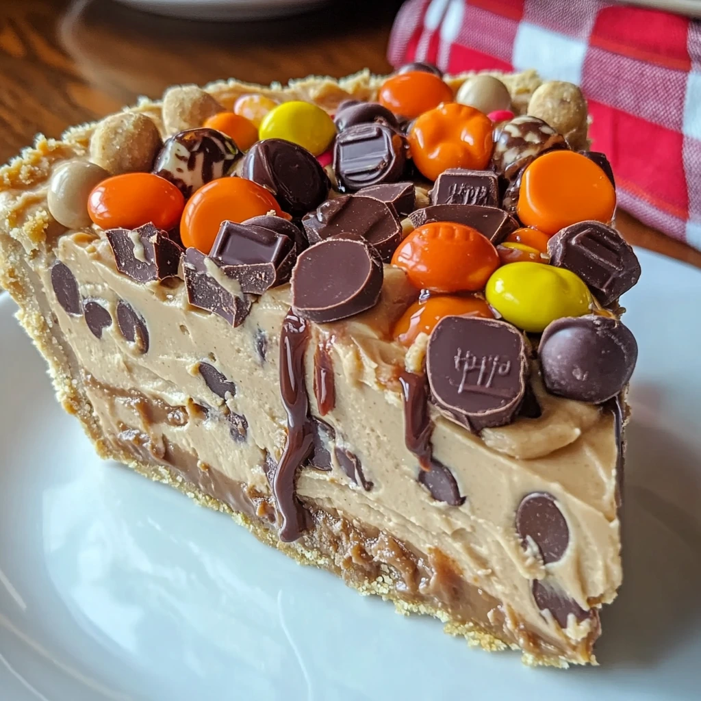 A big, ready-to-eat Reese's Peanut Butter Cup dessert with velvety peanut butter middle and chocolate topping.