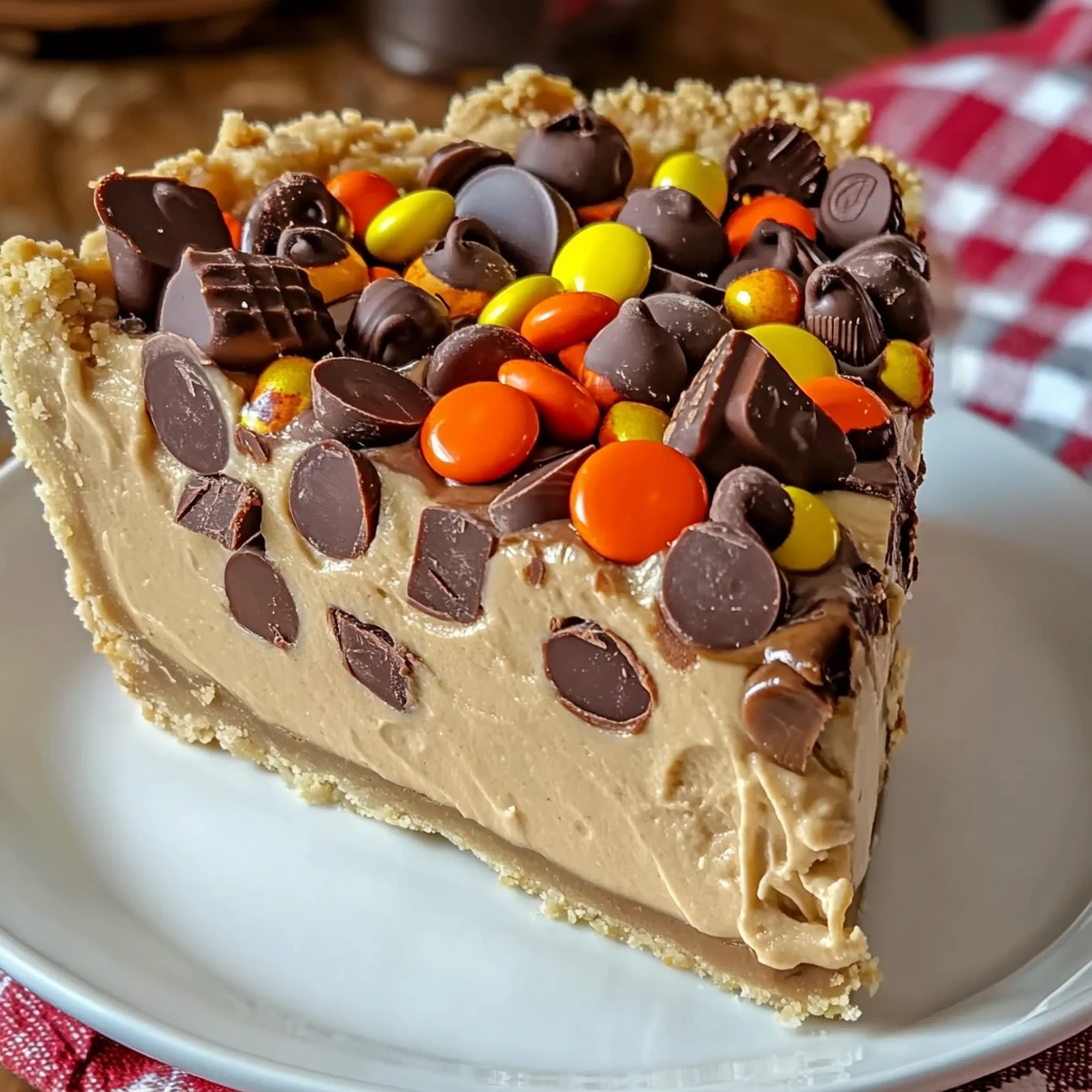 A jumbo no-cook Reese's Peanut Butter Cup treat shaped like a pie.