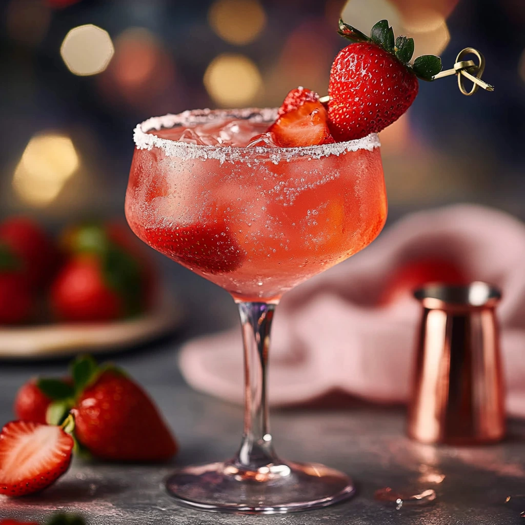 A love-themed drink in a heart glass with berries and mint leaves.