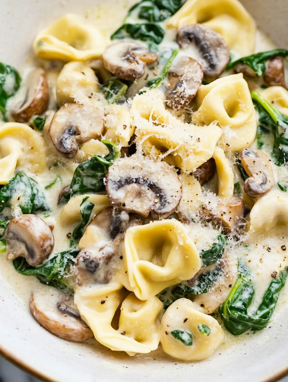 Tortellini Tossed in Creamy Spinach Mushroom Sauce (All in One Pan!)