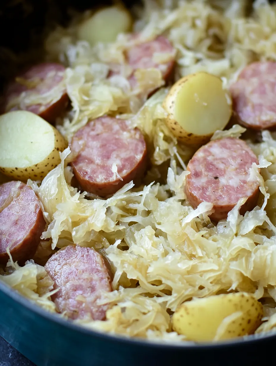 Polish sausage, Sauerkraut and potatoes made in the slow cooker