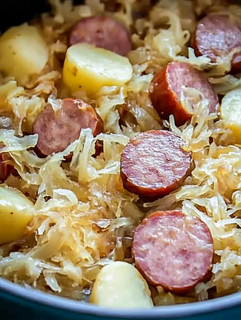 Everyone’s favorite: Polish sausage, Sauerkraut and potatoes in the slow cooker
