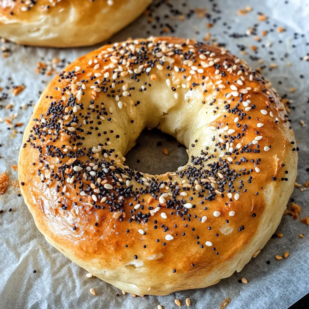 Close-up protein bagels with greek yogurt.