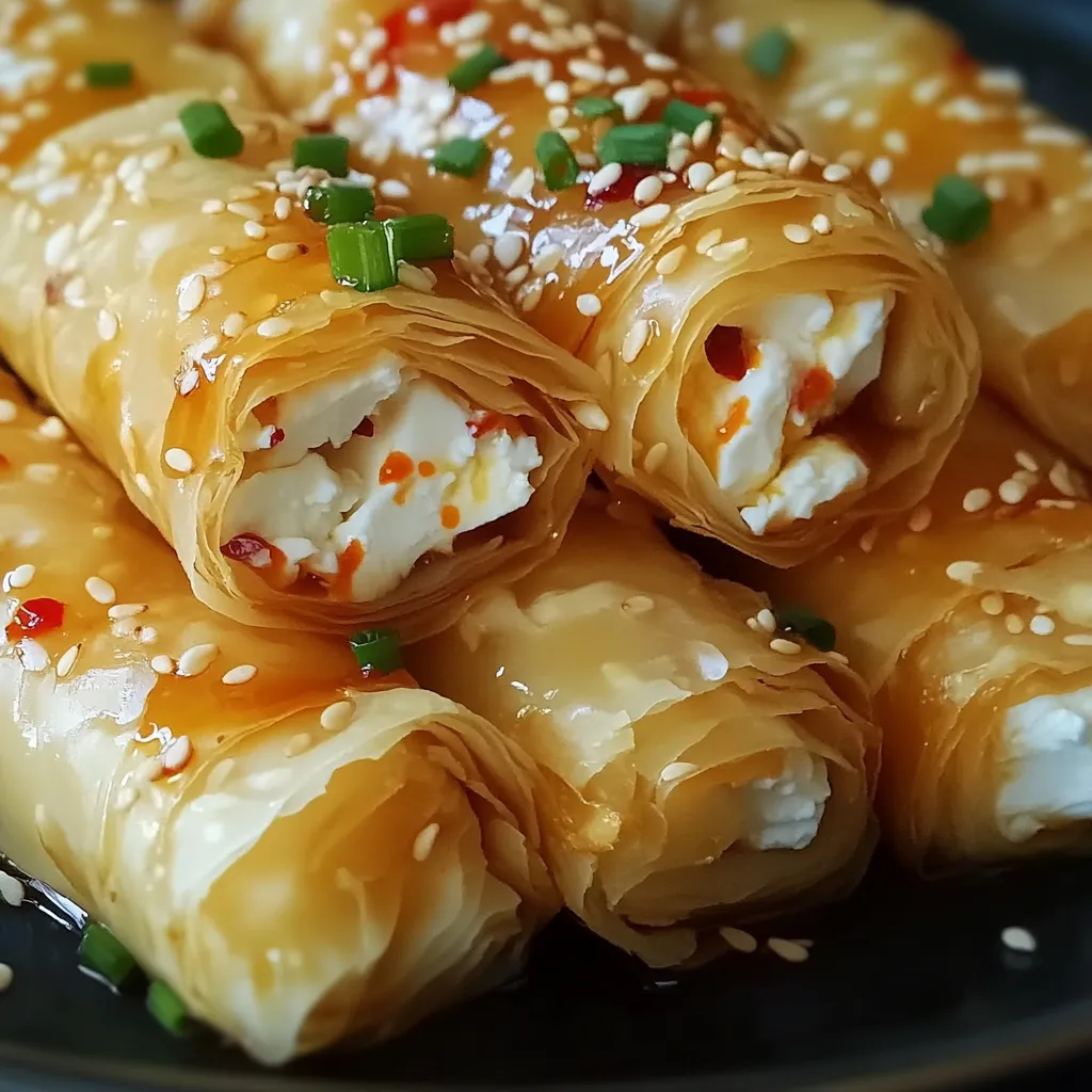 Cheesy Oven Fried Feta Rolls with Chili Honey