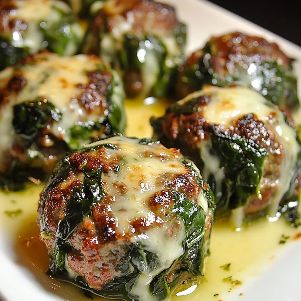 A plate of meatballs covered in cheese and greens.