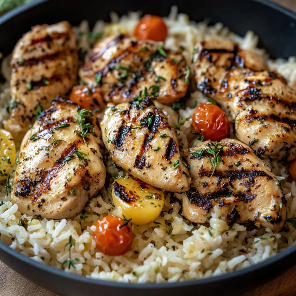 Chicken and rice with fresh veggies.