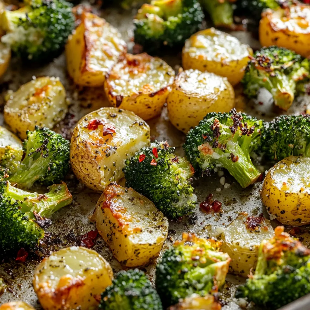 A close up of a plate of food with broccoli and potatoes.