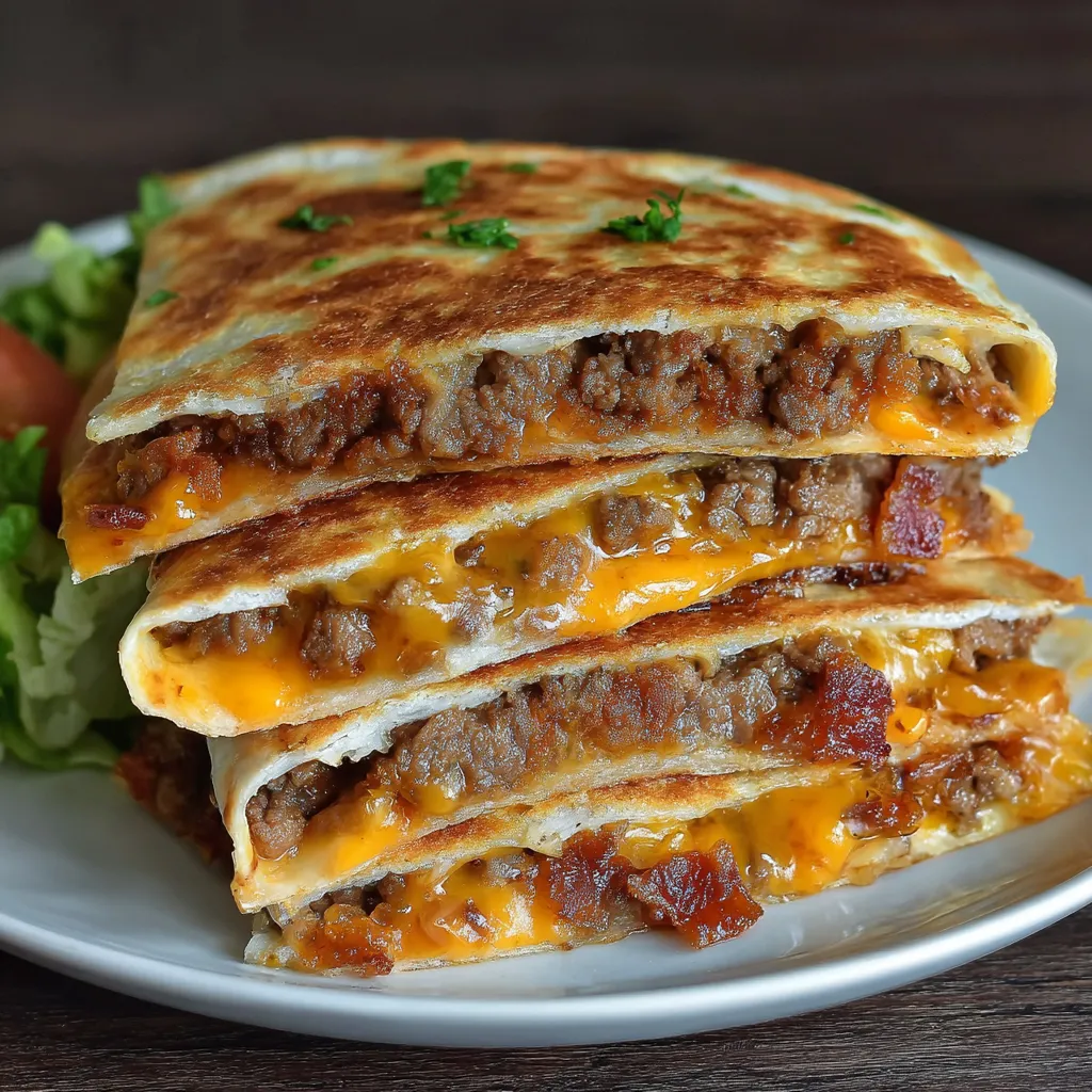 A stack of three cheese enchiladas on a plate.