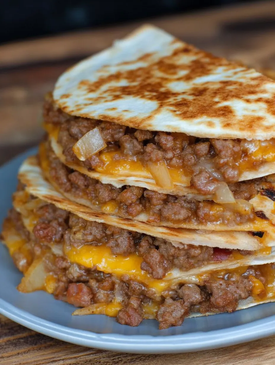 A stack of tacos with cheese and onions.