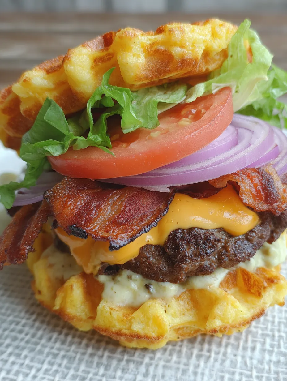 A bacon cheeseburger with lettuce and tomato.