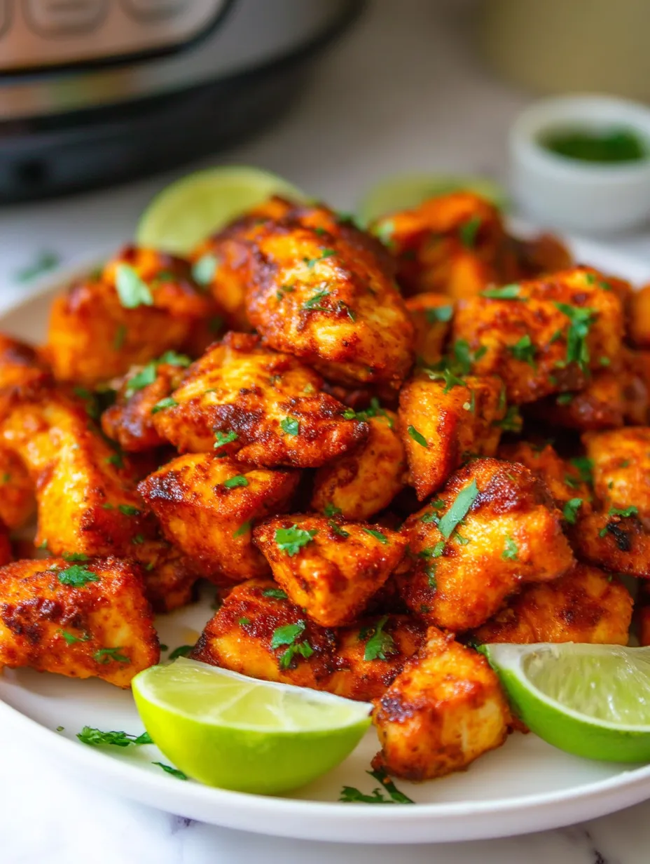 A plate of chicken with limes on the side.