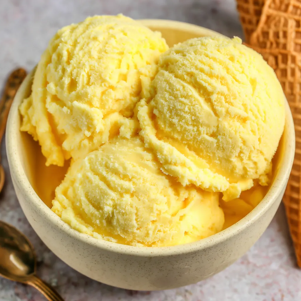 A bowl of yellow ice cream.