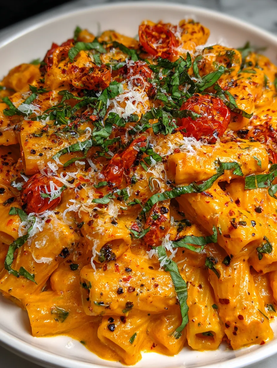 A plate of pasta with tomatoes and cheese.