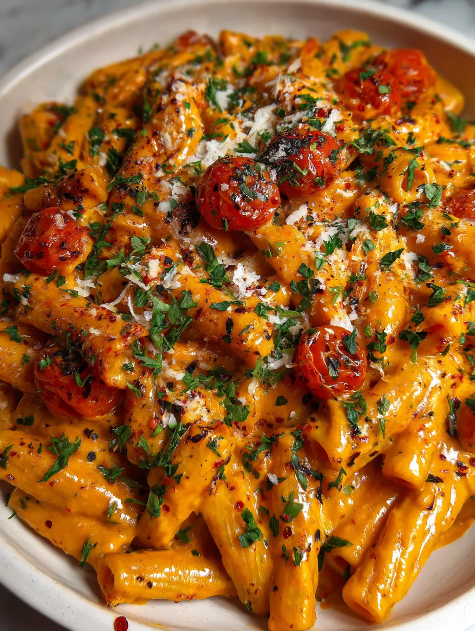 A plate of pasta with tomatoes and cheese.