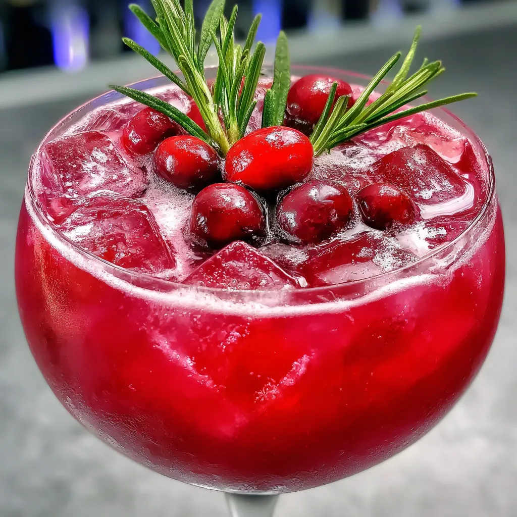 A glass of red wine with a cranberry garnish.