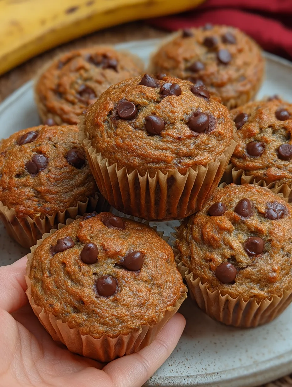 A person holding a muffin with chocolate chips.