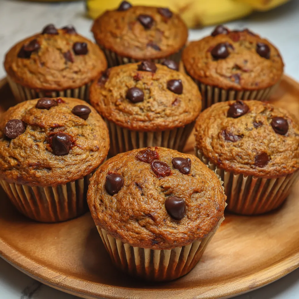 A plate of muffins with chocolate chips.