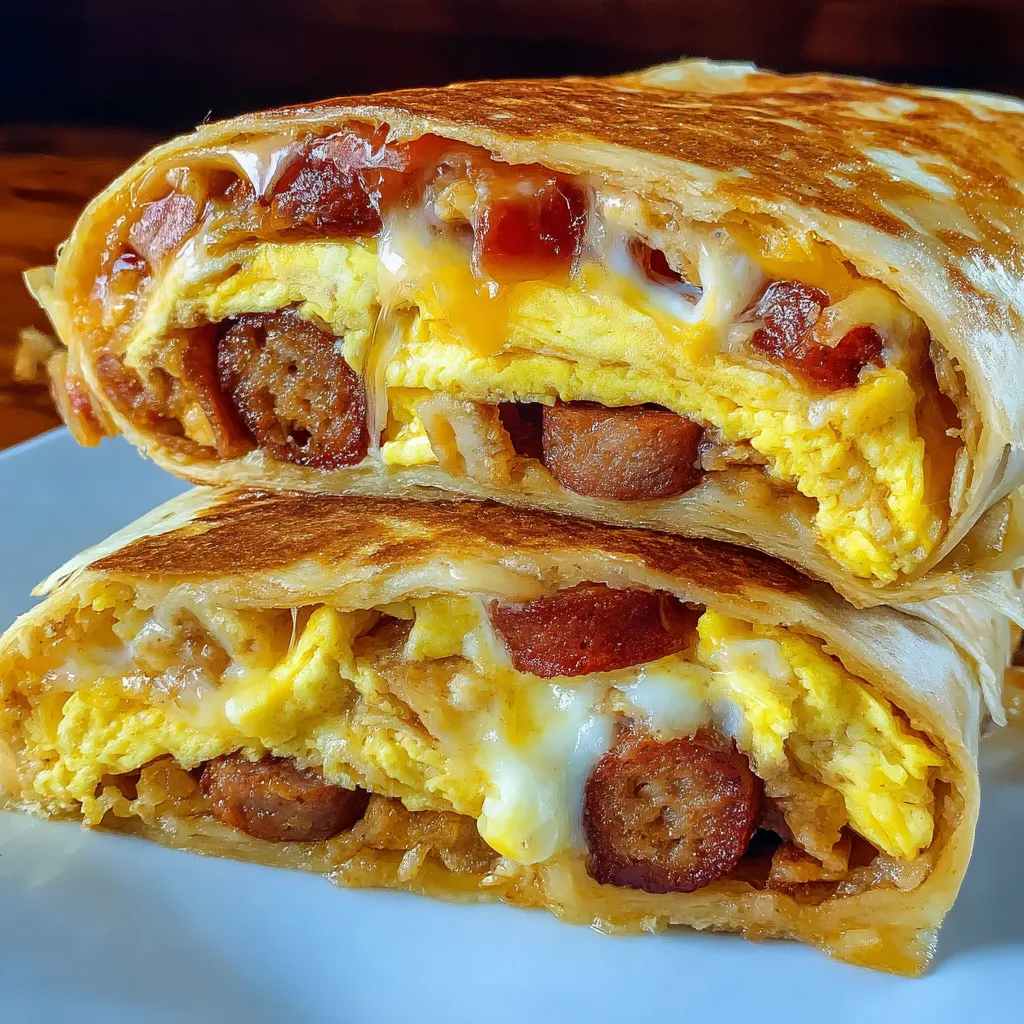 A breakfast sandwich with eggs, cheese, and bacon.