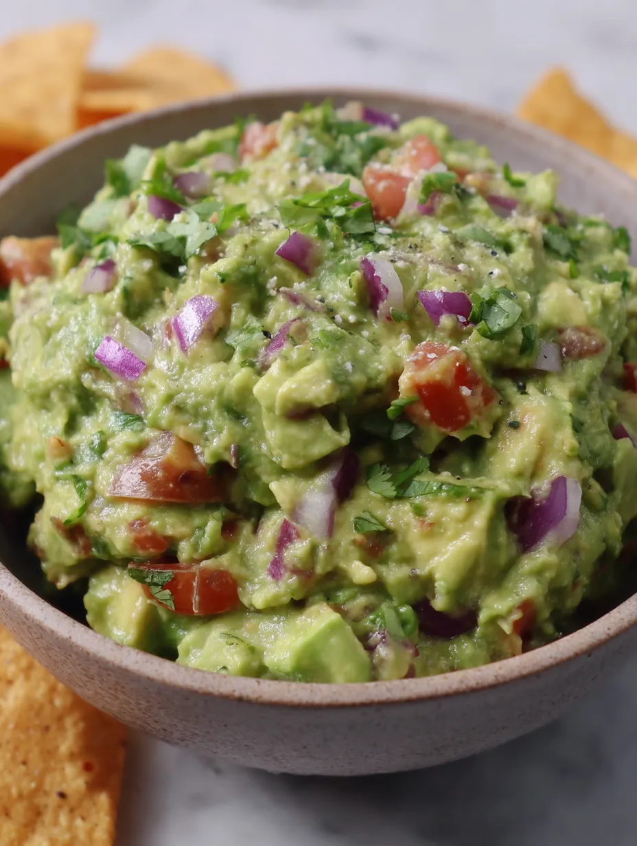 A bowl of guacamole with chips.