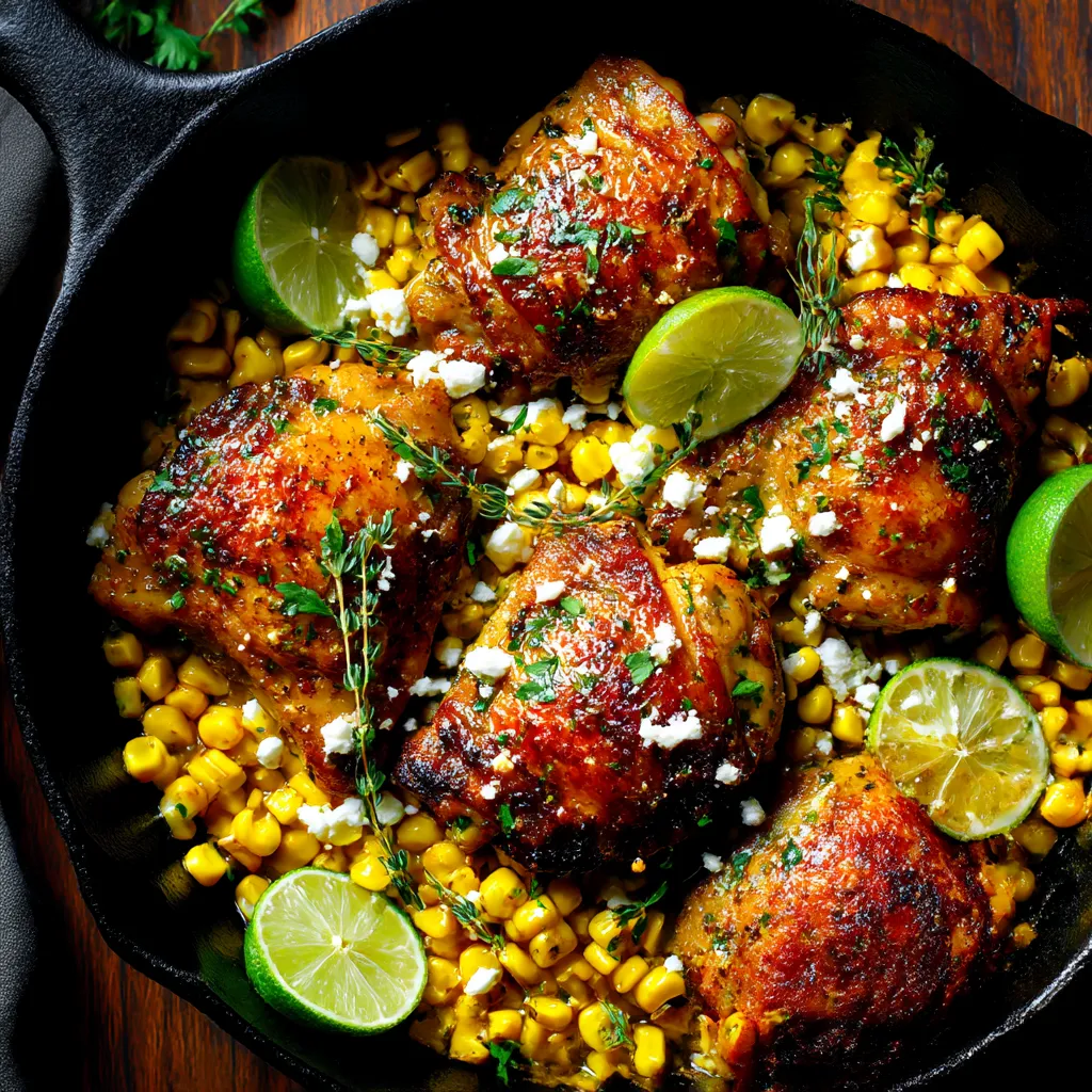 Cilantro-Lime Chicken with Corn in Skillet