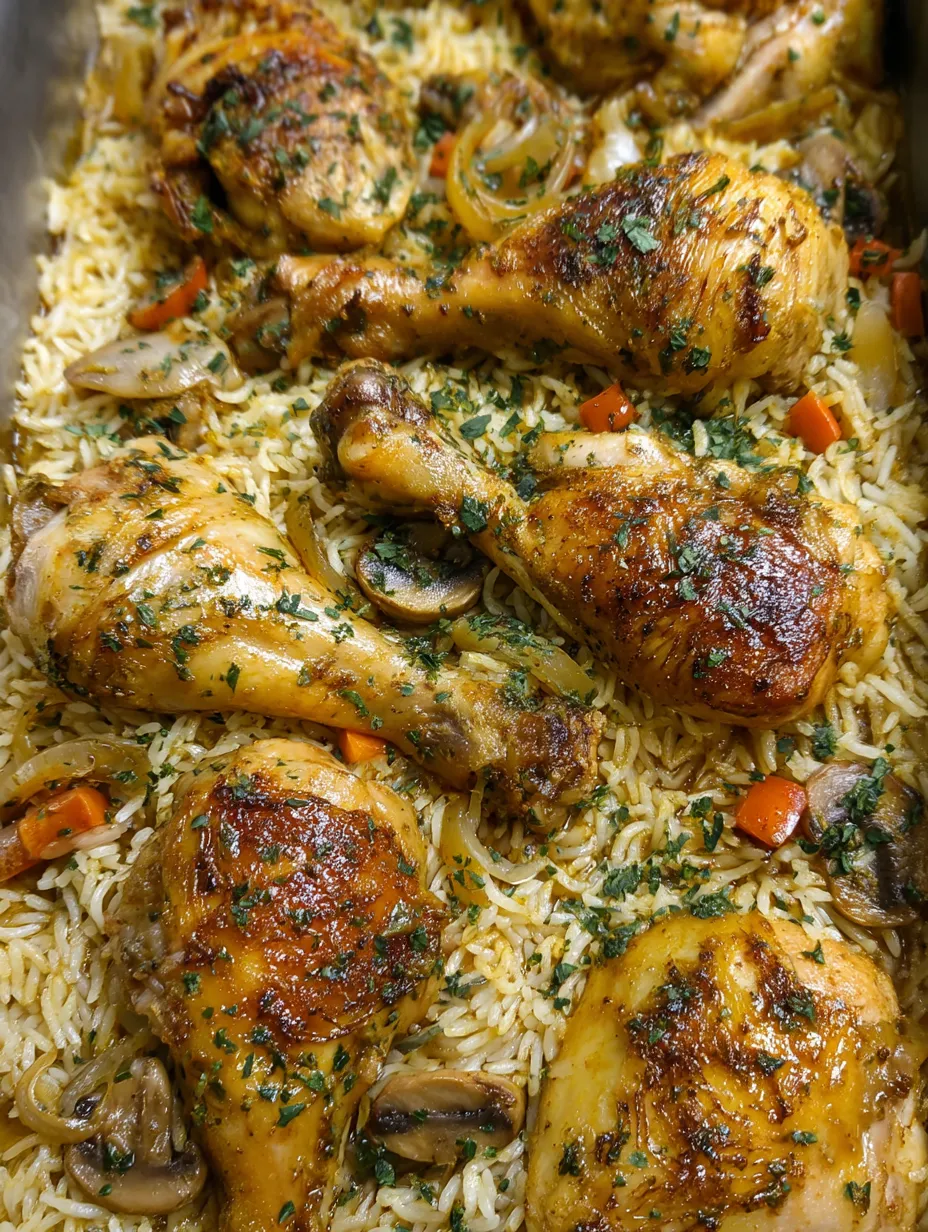A plate of rice with chicken and vegetables.