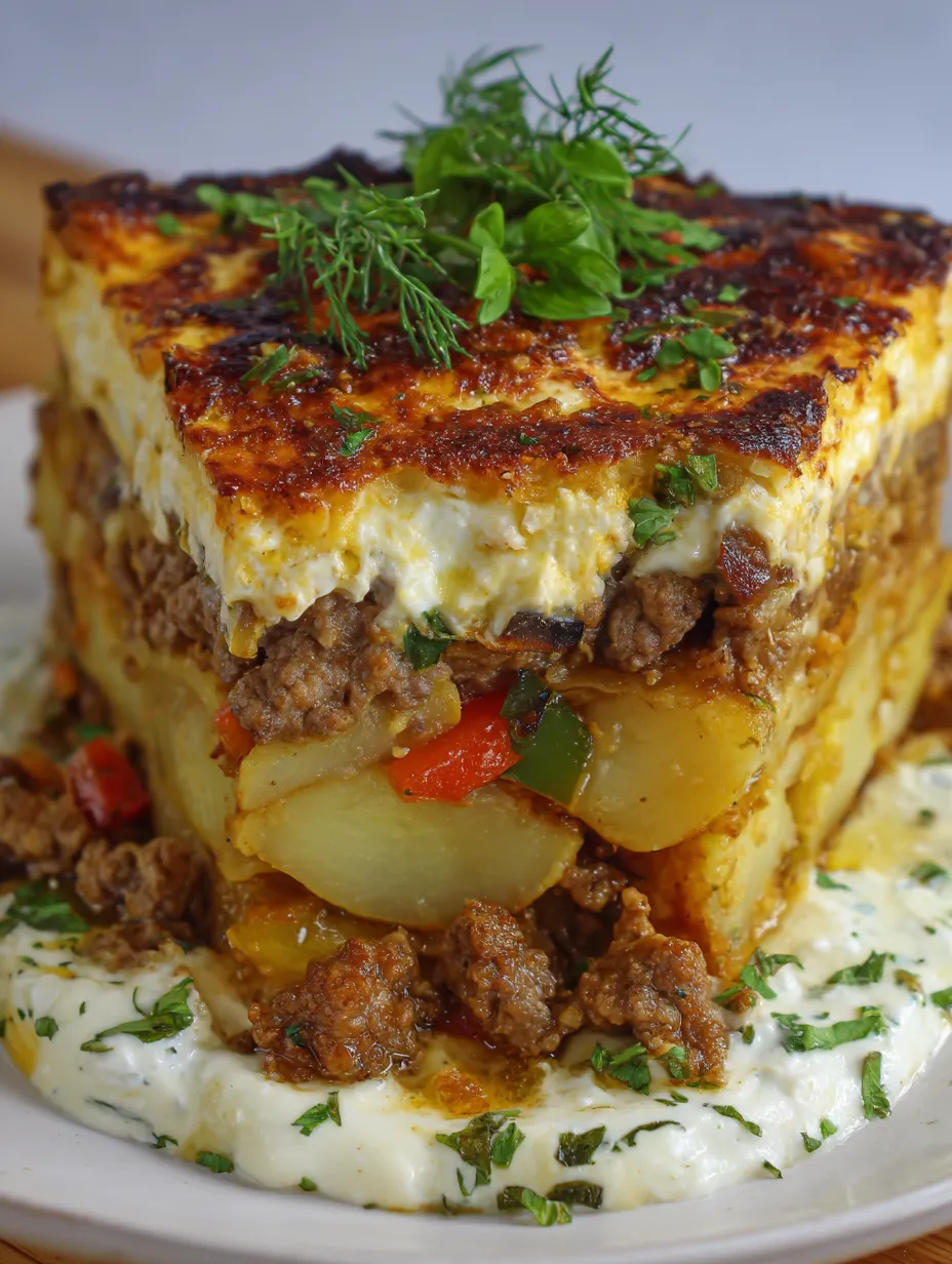 A plate of food with a white sauce.