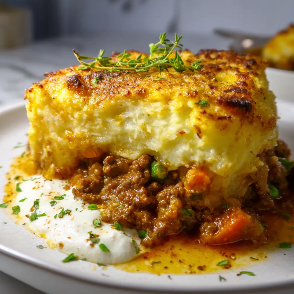 A plate of food with a white sauce on top.