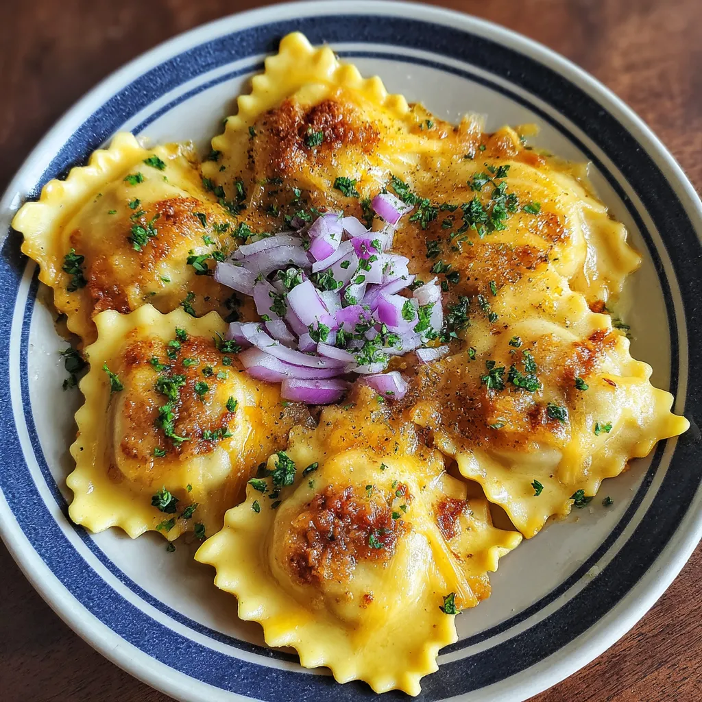 A plate of pasta with onions and cheese.