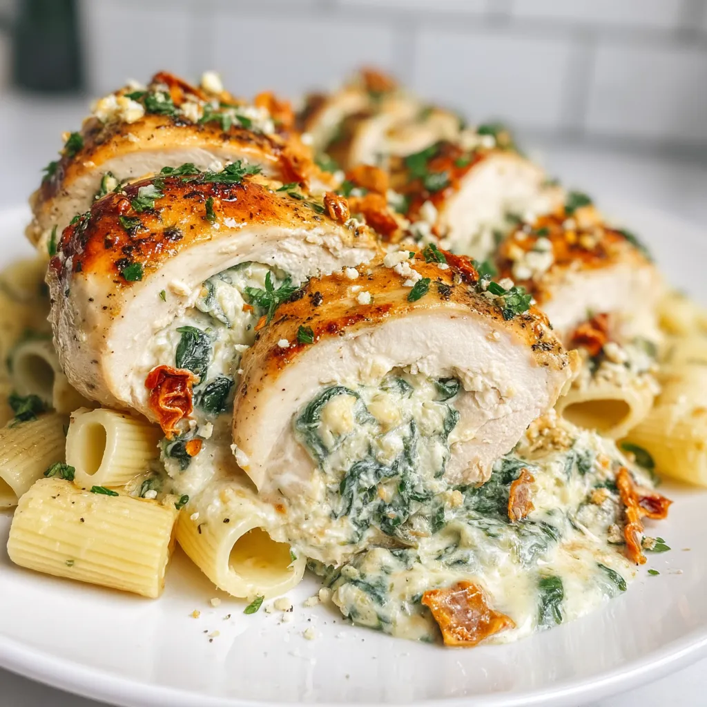 A plate of food with chicken and pasta.