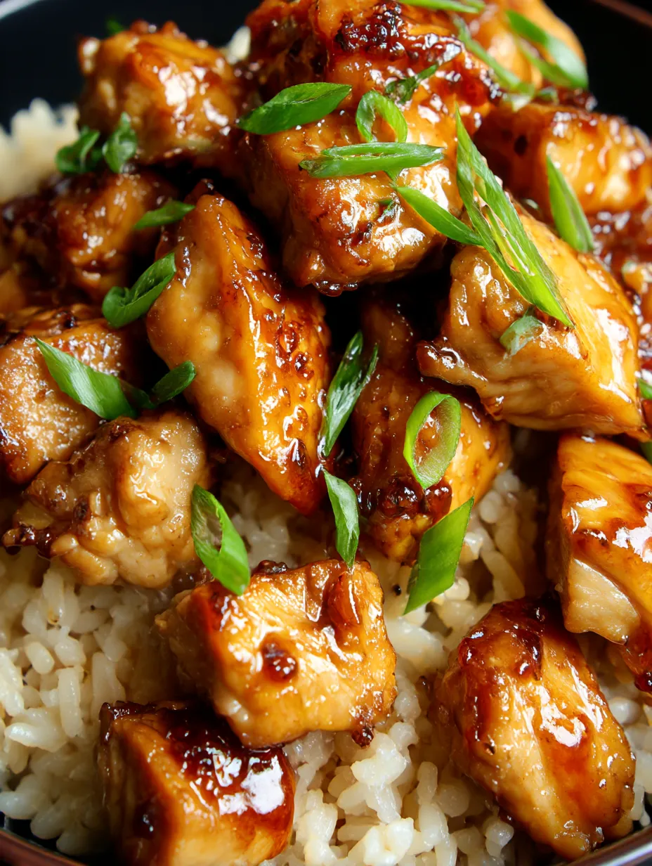 A bowl filled with saucy chicken and rice.