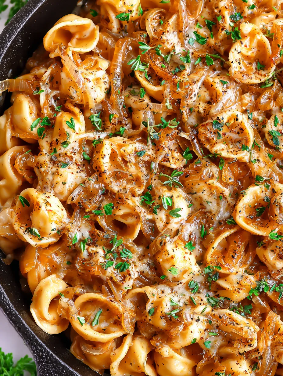 Eine Schüssel mit Penne-Nudeln, die mit Zwiebeln und Knoblauch garniert sind.