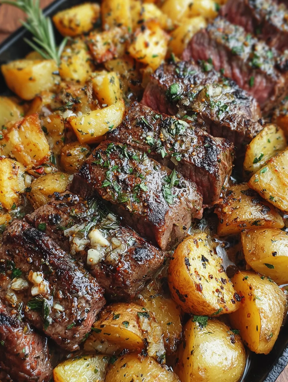 Steak mit Kartoffeln und Zwiebeln.