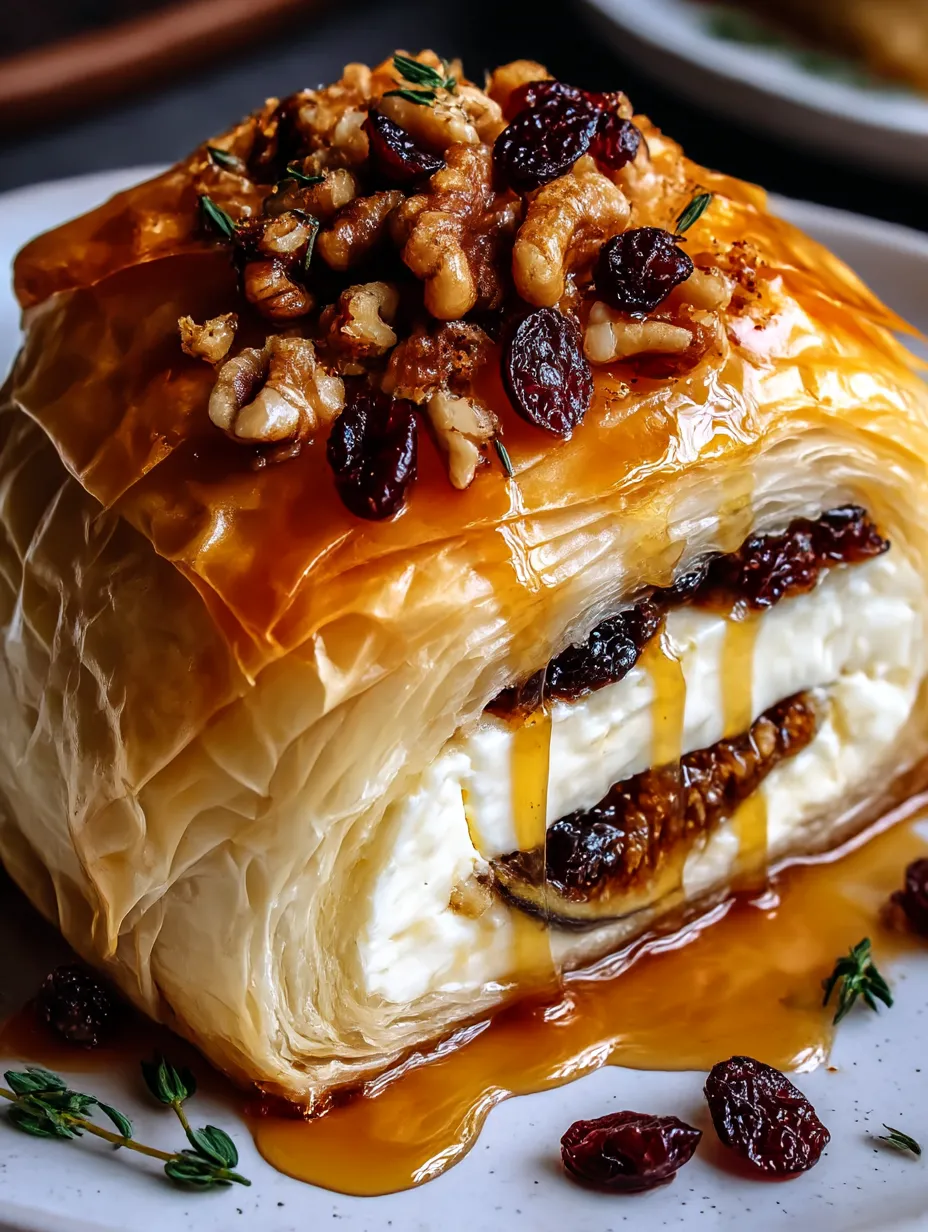 Golden puff pastry wrapped around melty brie, fig jam, and honey.