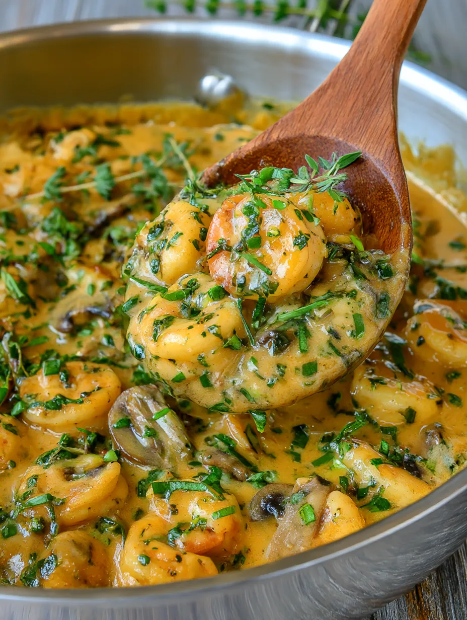 A wooden spoon rests in a bowlful of shrimp enchiladas.