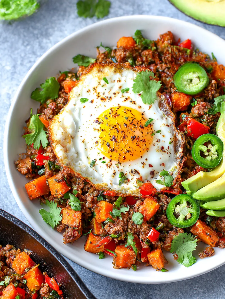 Bowl full of Tex-Mex Sweet Potato Hash, ready to eat.