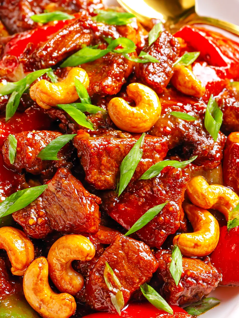 Dragon chicken with peppers and nuts.