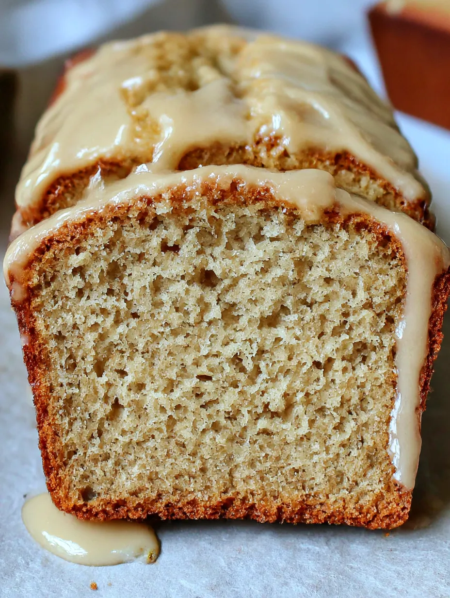 Banana bread slice with honey streaming over the top.