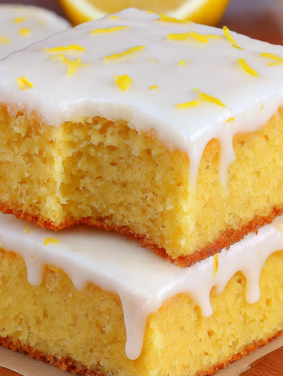 A slice of lemon cake with white icing.