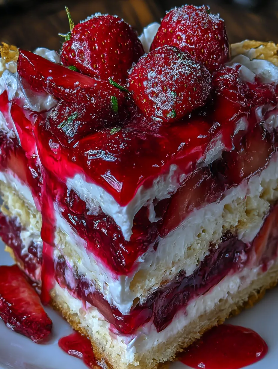 A slice of red velvet strawberry cheesecake.