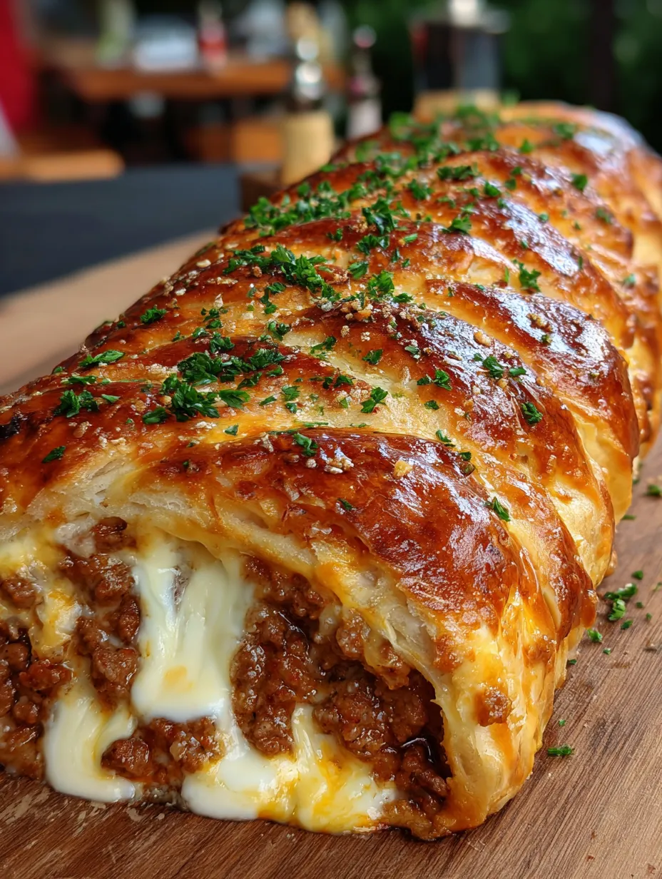 A big, golden-fried sandwich with beef and cheese on a table.