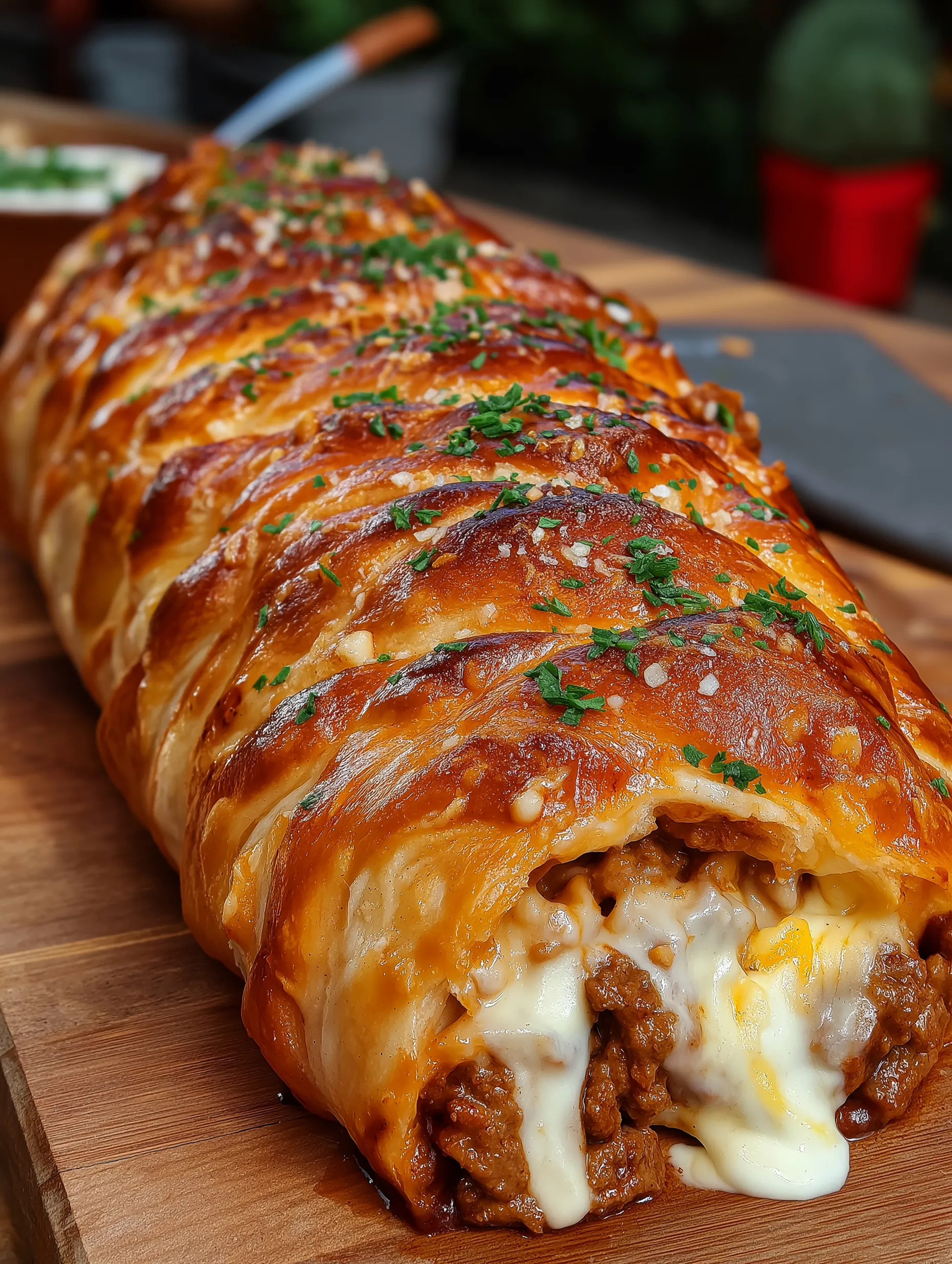 A big sliced sandwich sitting on a table.
