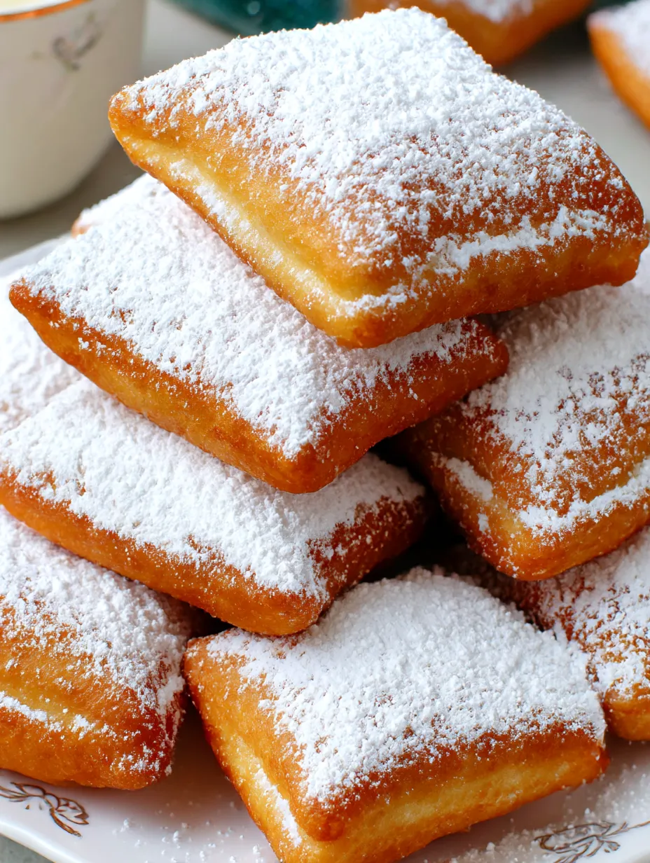 A stack of powdered sugar covered beignets.