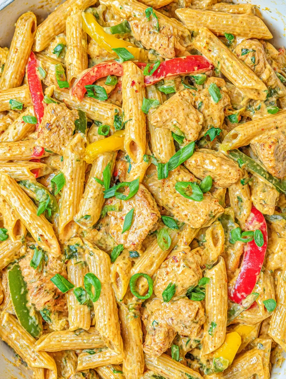 Jerk chicken pasta served on a plate.