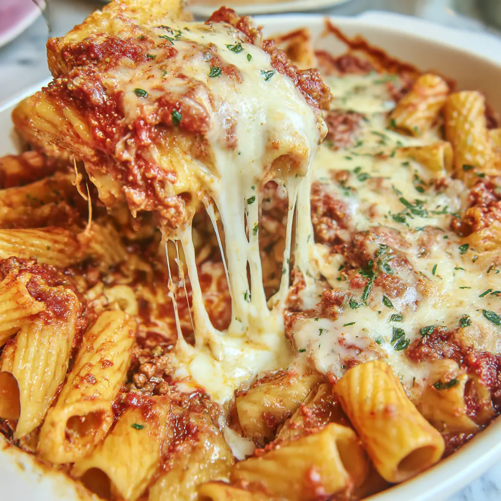 A baked Italian sunset pasta dish.