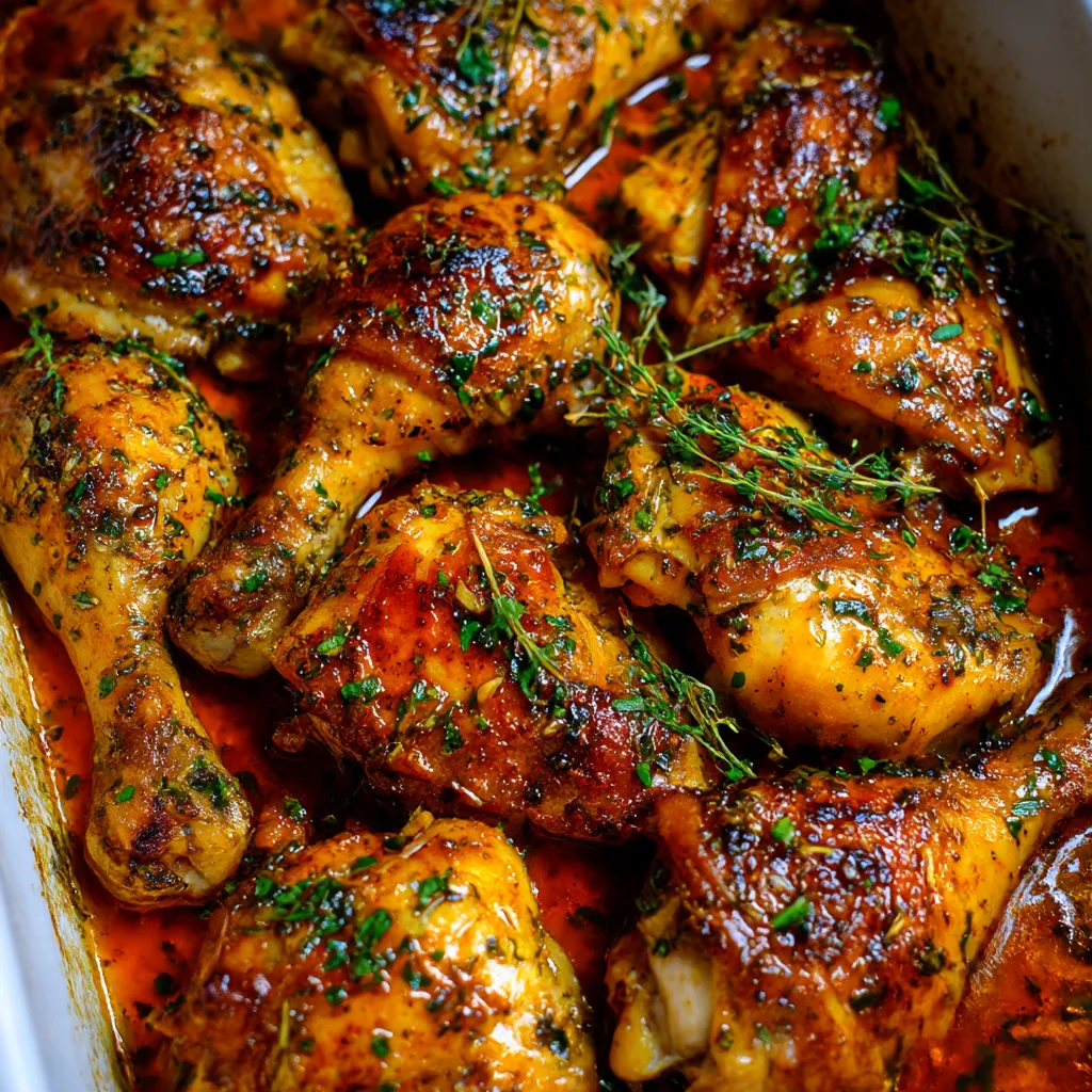 Golden baked chicken in a bright lemon butter sauce.