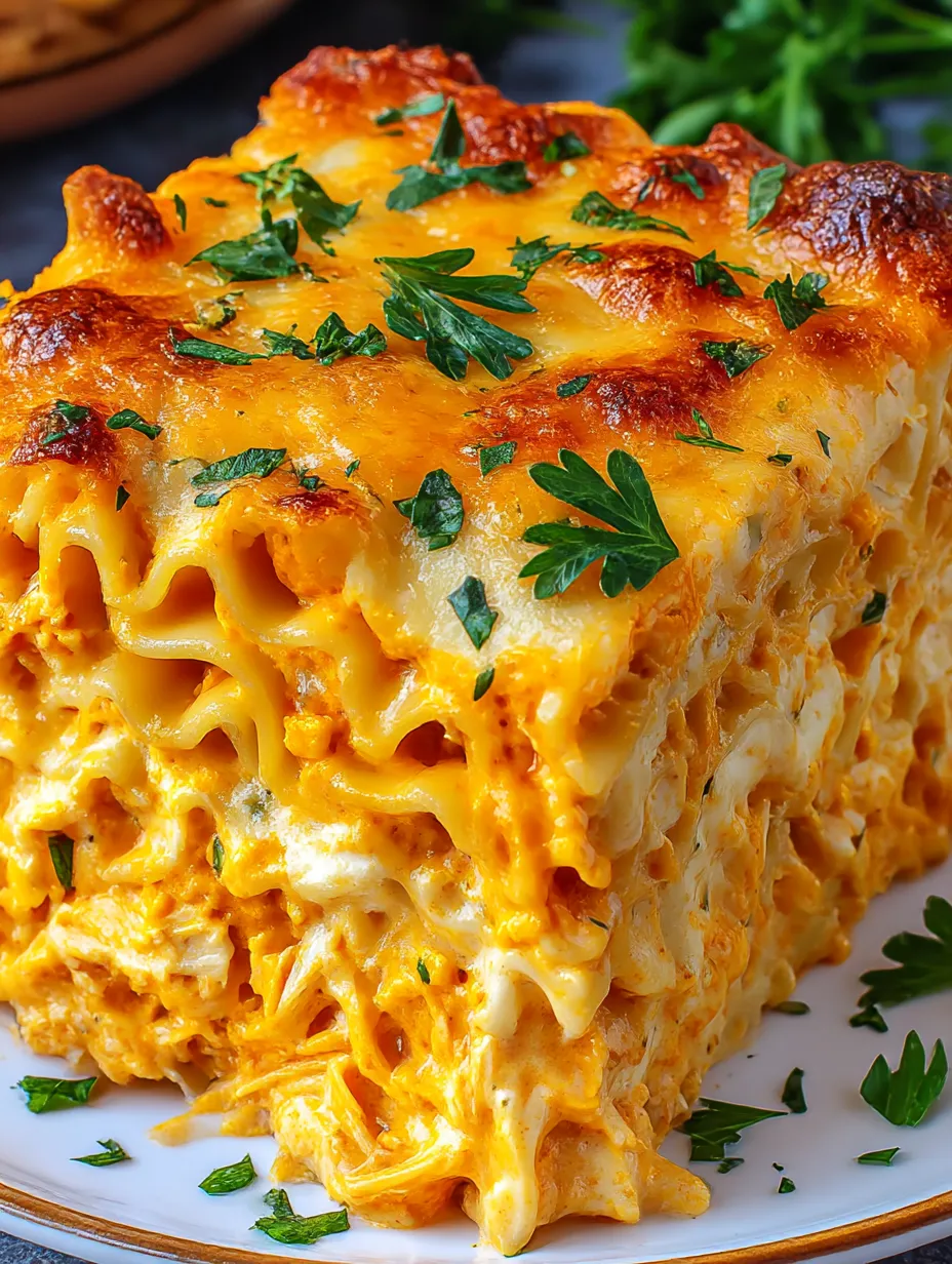 Cheesy buffalo chicken lasagna that’s full of ranch and chicken goodness.