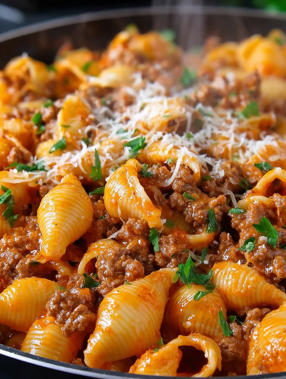 A bowl of penne salad with beef, cheese, tomatoes, basil, and parmesan on top.