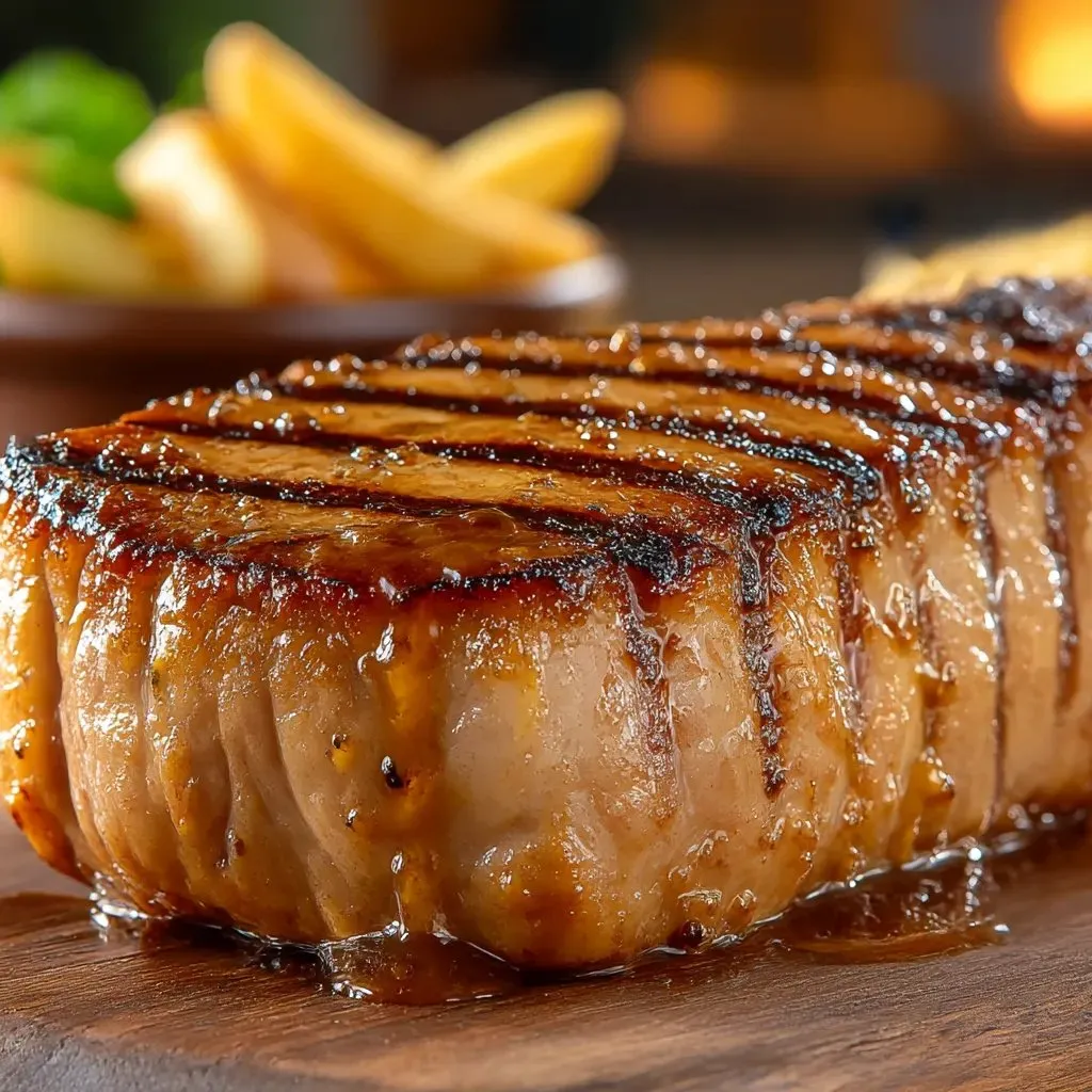 A pork chop on a table, freshly served by Texas Roadhouse.