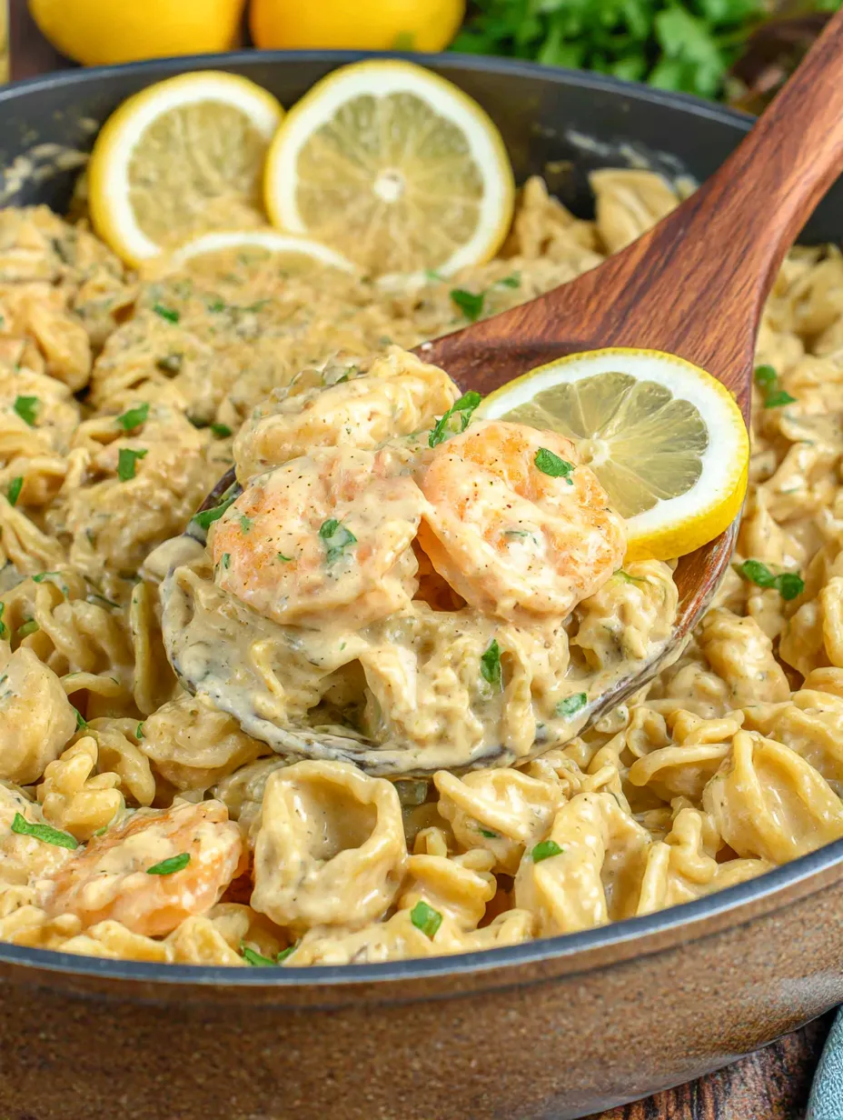 A bowl of pasta, cheese, onions, and shrimp.
